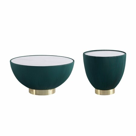 Manhattan Comfort Anderson Coffee Table and End Table 2.0 in Green - Set of 2 2-AT01-GR
